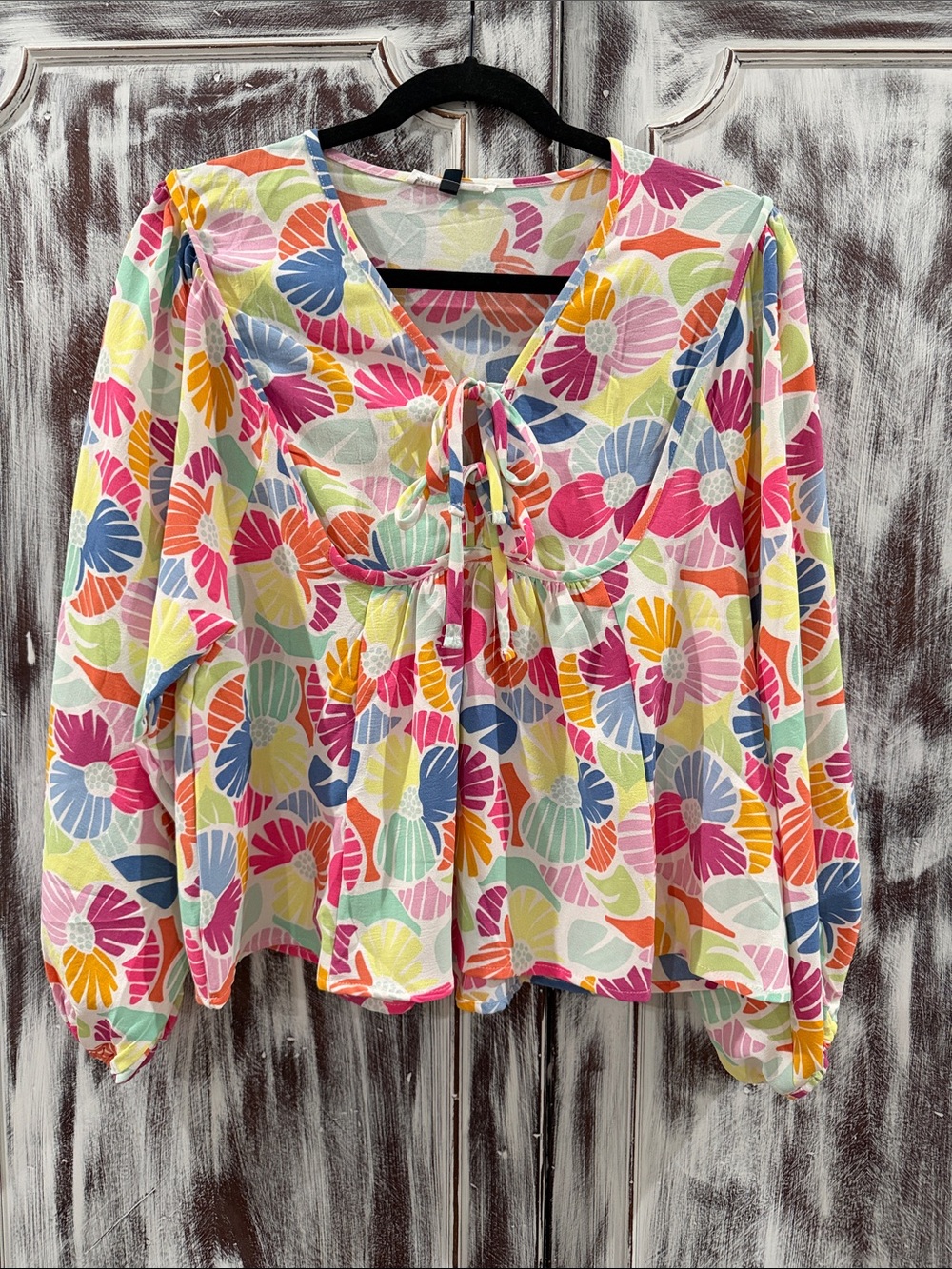 Women’s Multicolor Floral Tie-Front Tunic Top